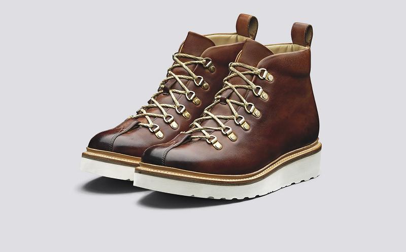 Grenson Bobby Mens Hiker Boots - Brown Handpainted Leather with Vibram Sole BG3524